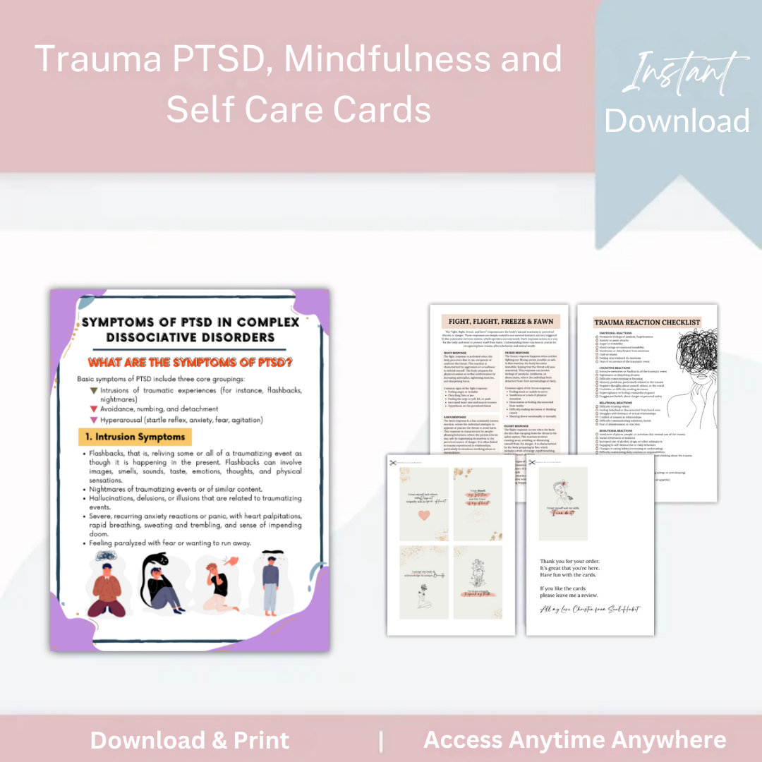 Trauma PTSD, Mindfulness and Self Care Cards